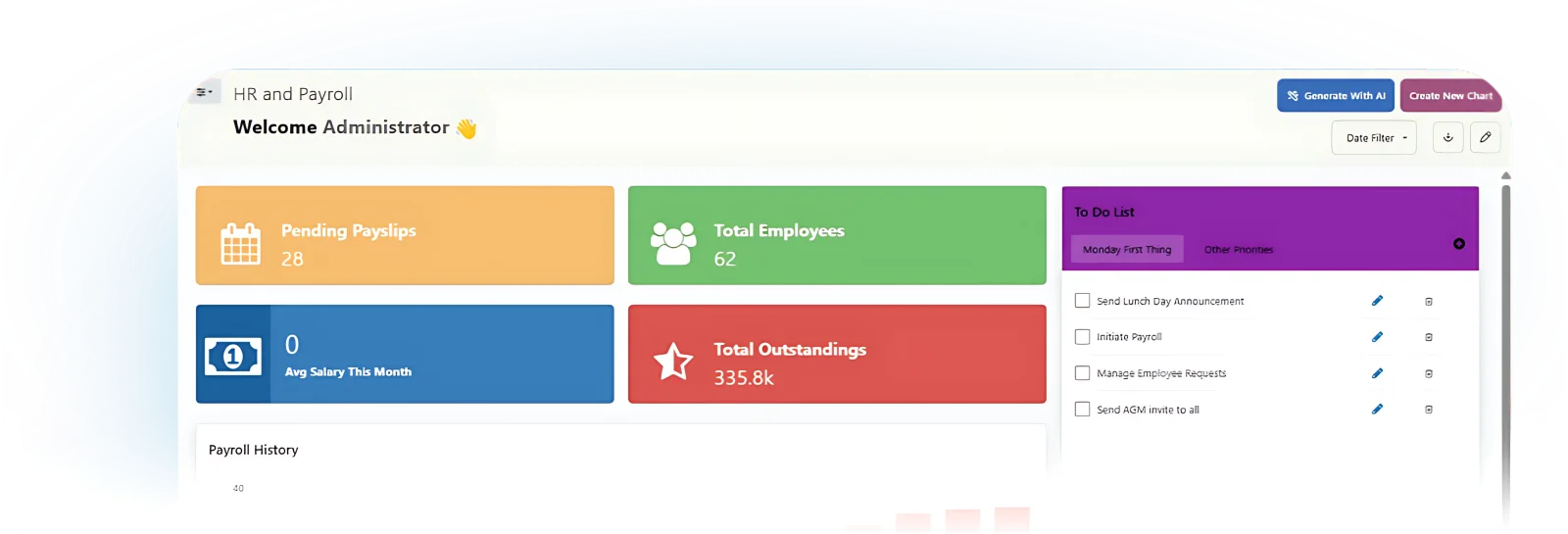 Vibe HR & Payroll administrator dashboard